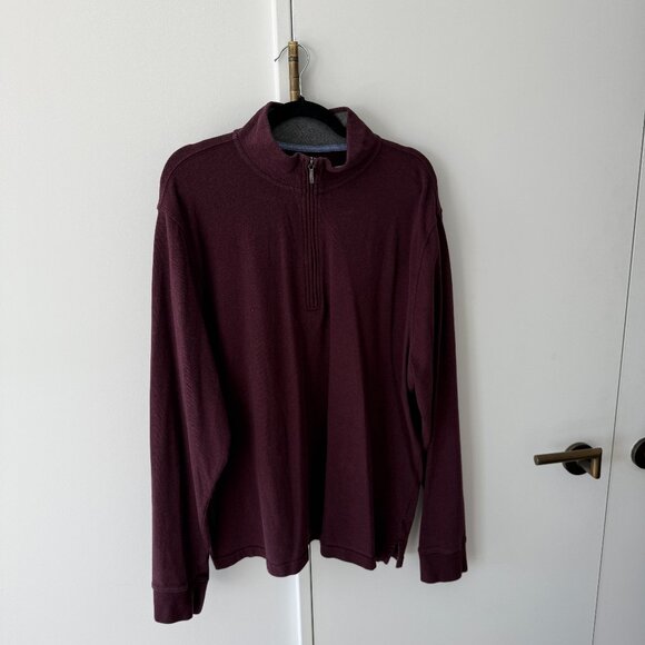Brooks Brothers 100% Cotton Maroon Quarter Zip Sweater Pullover XL - Picture 1 of 4